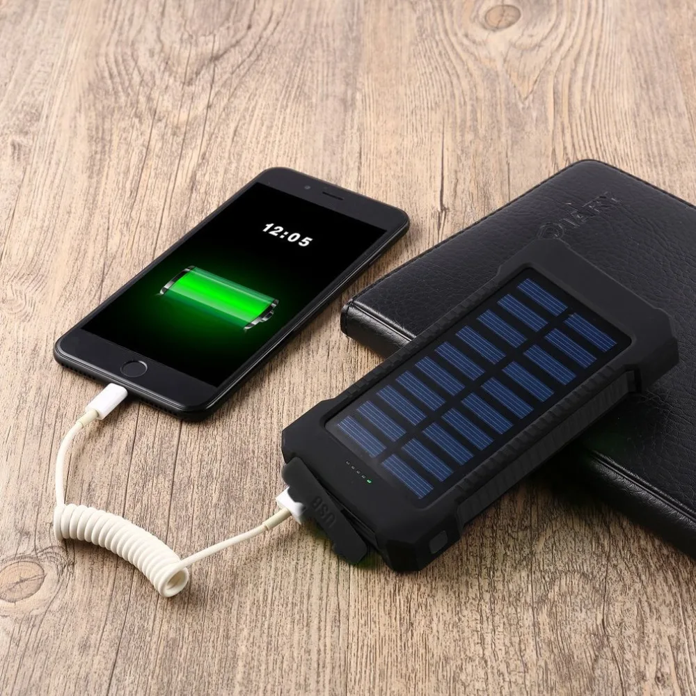 

BLACK LED Light Solar Power Bank External Battery Charger 300000mAh Portable Dual USB Compact Waterproof Powerful Dropshipping