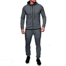 2 шт. комплект Для мужчин s устанавливает осень толстовка с капюшоном куртки повседневные черные брюки Для мужчин фитнес-пальто Верхняя одежда костюмы плюс Размеры