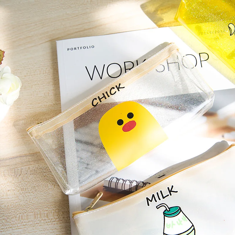 

MIRUI Sweet Candy Color Pencil Bags Transparent Silicone Cute Cartoon Pencil-box Student Stationery