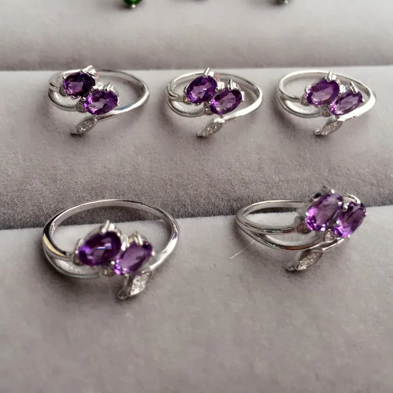 [MeiBaPJ Natural Amethyst Gemstone Fashion Ring for Women Real 925 Sterling Silver Fine Jewelry