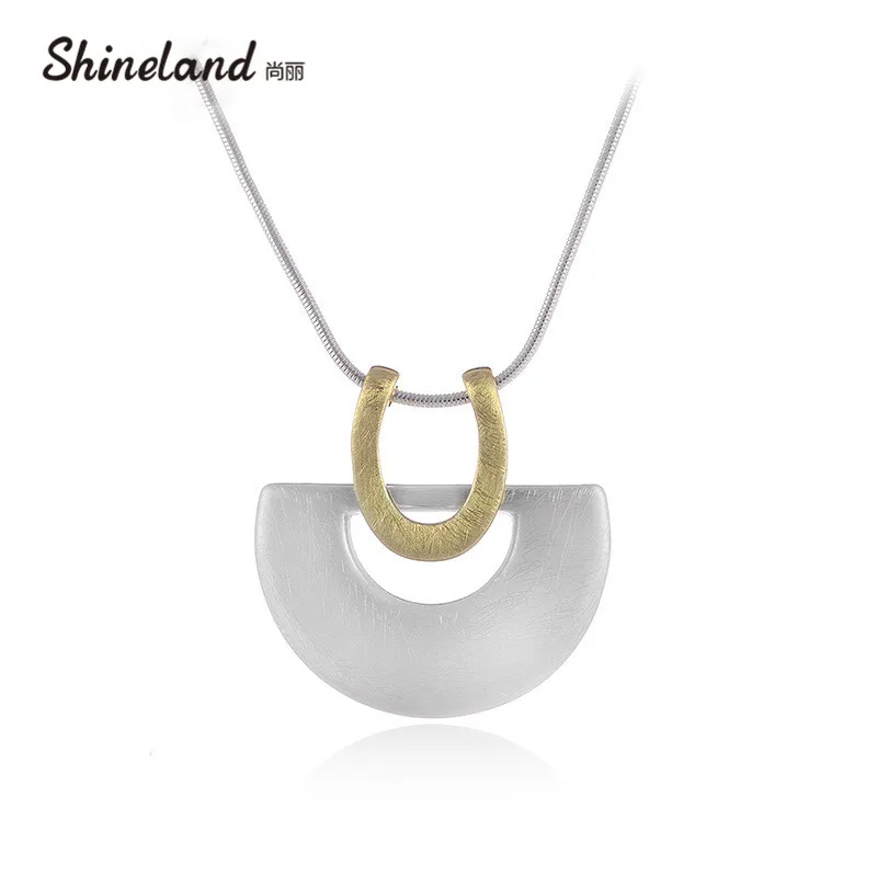 Shineland рисунок дизайн ожерелье кулон Золото Серебро Цвет полукруглый полые геометрические массивные модные украшения для унисекс