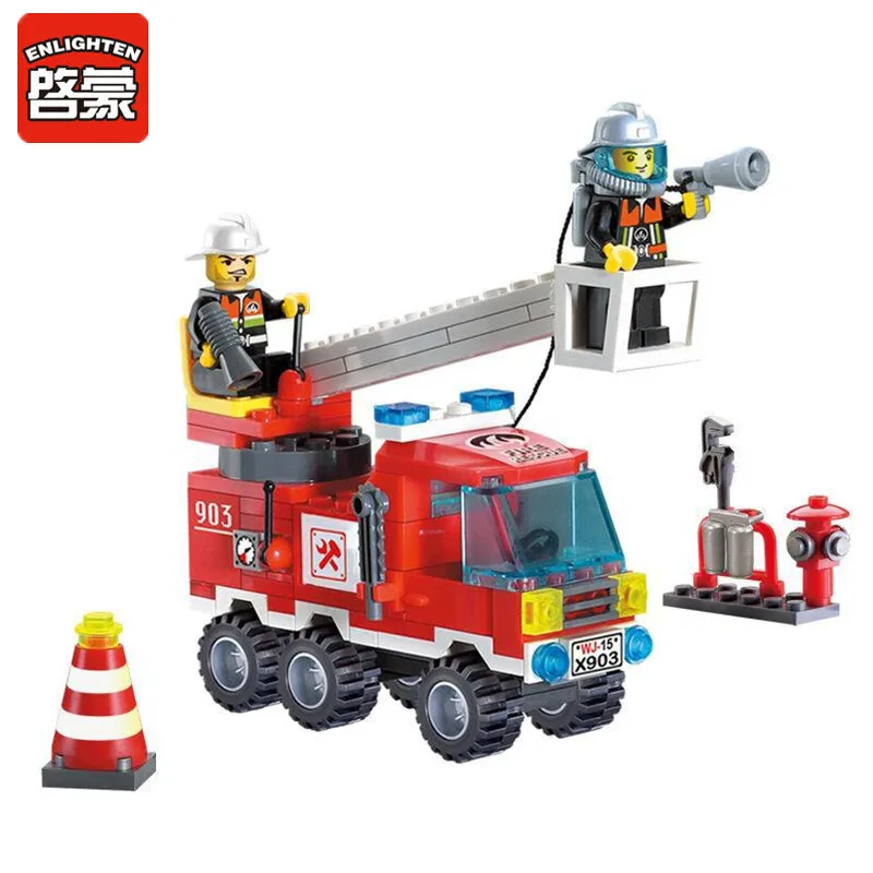 

ENLIGHTEN 130pcs/set Single Bridge Fire Truck Model Building Blocks Kits Toys Assembling Educational DIY Block Sets for Children