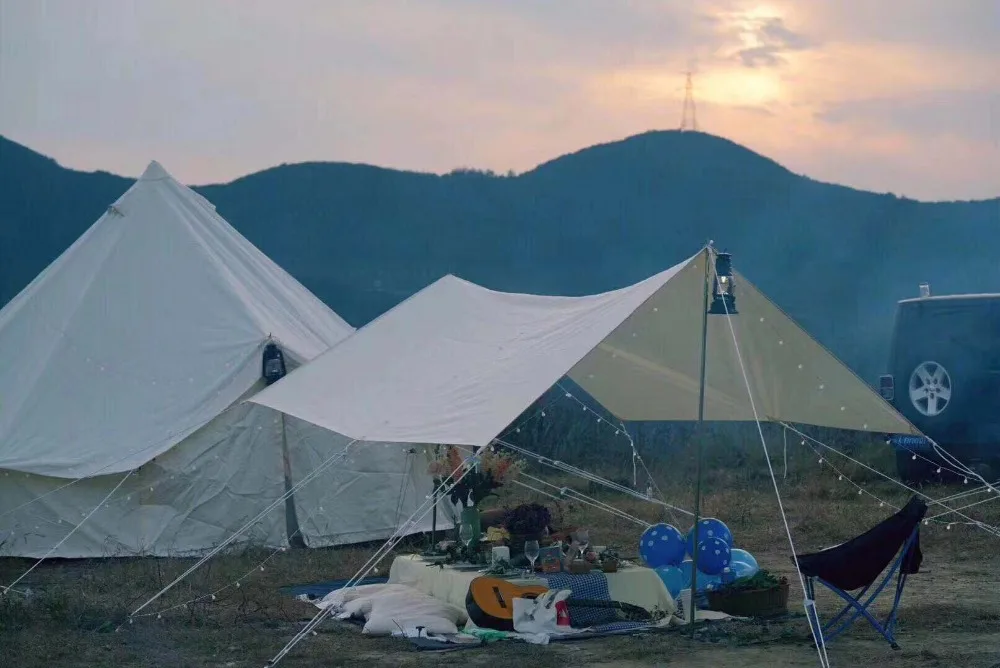 

GRN Bell Tents White Beige Color 900D Oxford Waterproof Bell Tent with Stove Jacket, 2018 New Update 3m to 6m with Sun Shelter