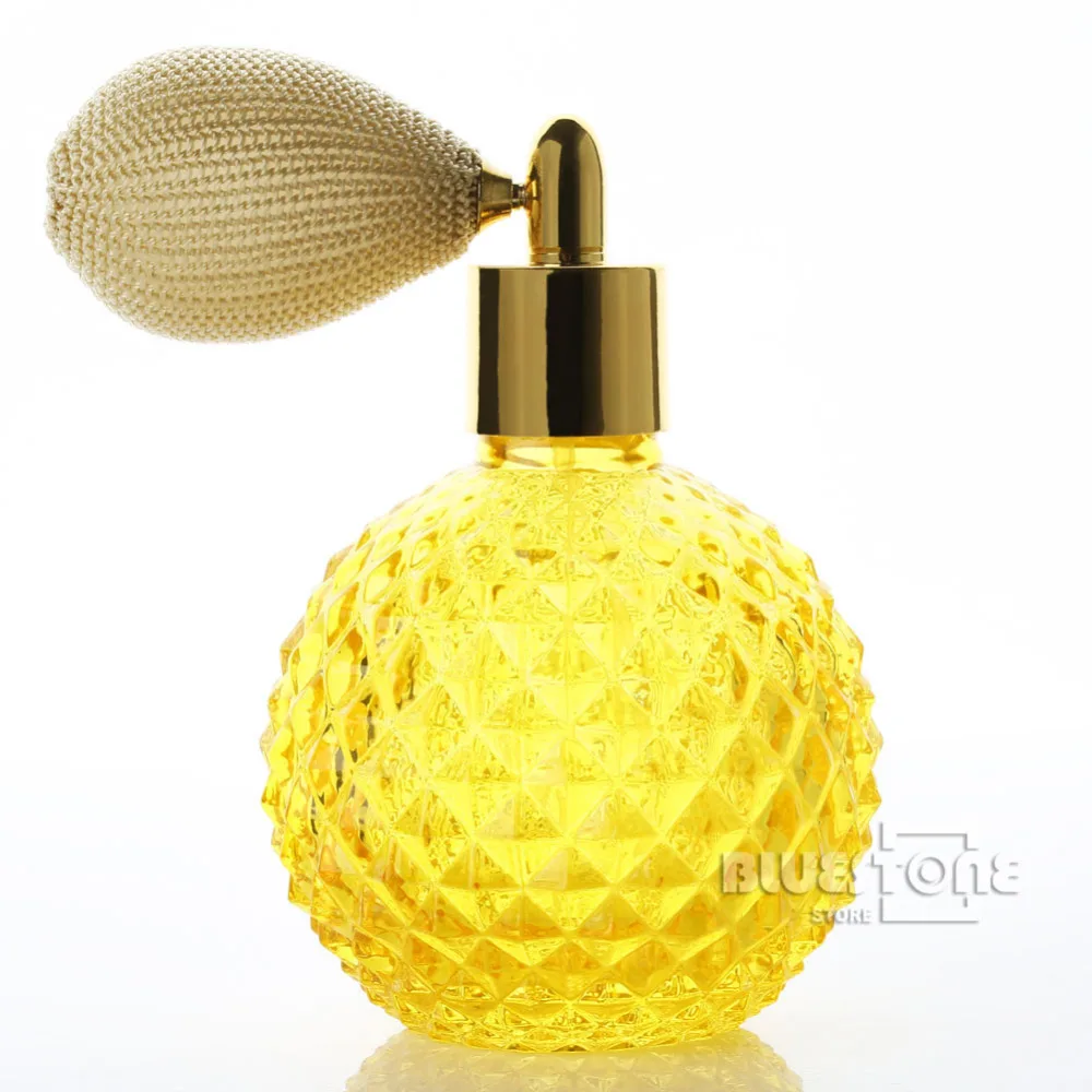 vintage crystal perfume bottle yellow short spray atomizer