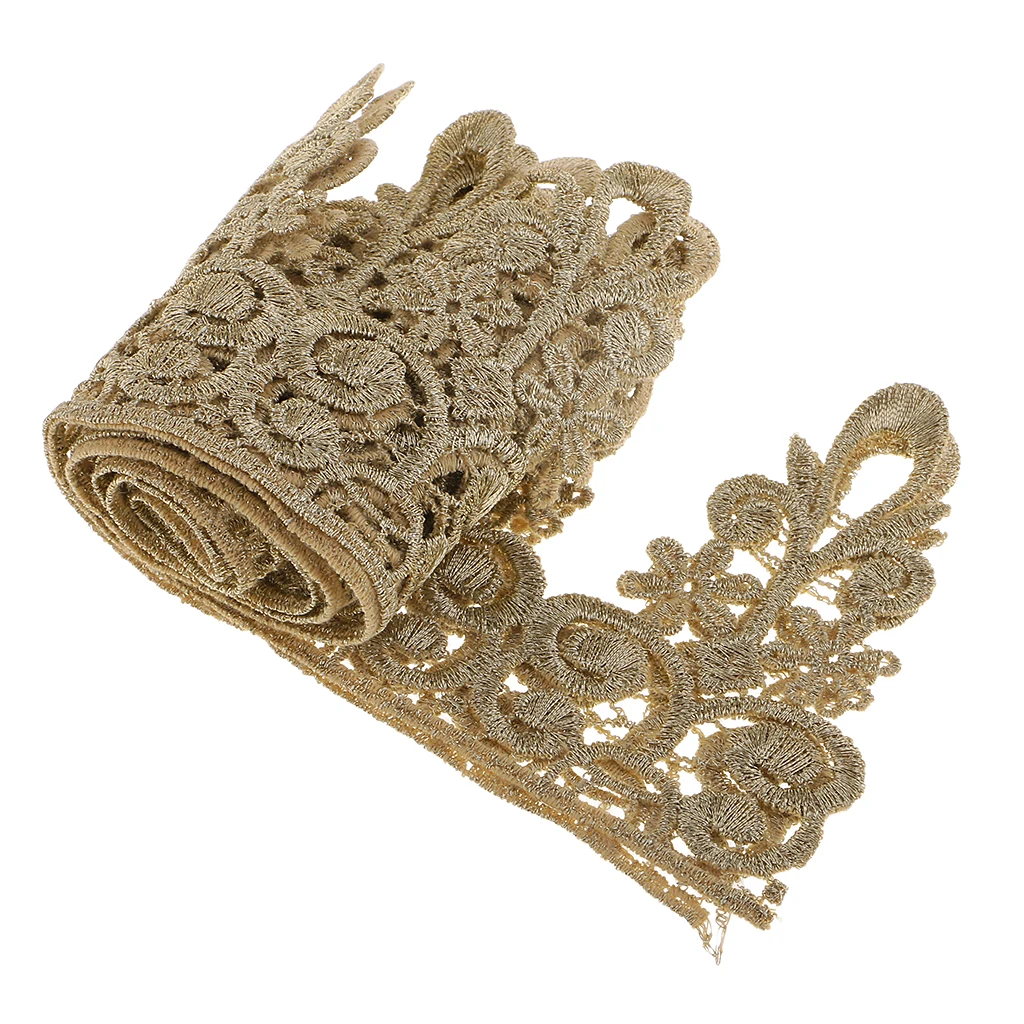1 Yard Crown Metallic Embroidered Lace Trim Ribbon Wedding Appliques DIY Sewing Craft 