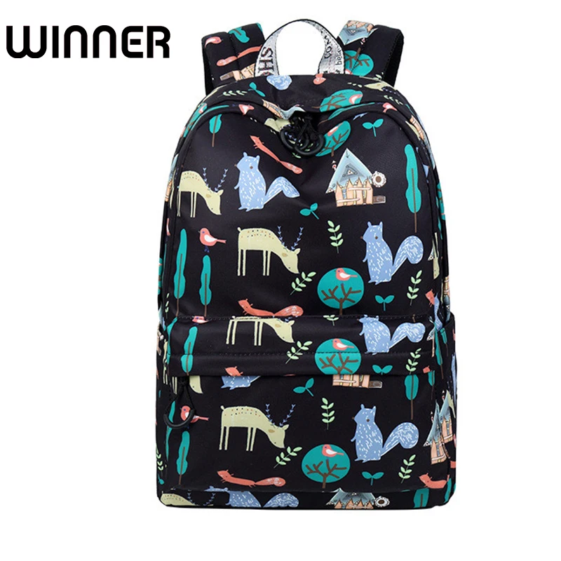 Youth Waterproof Women Backpack Cute Animal Squirrel Pattern Printing