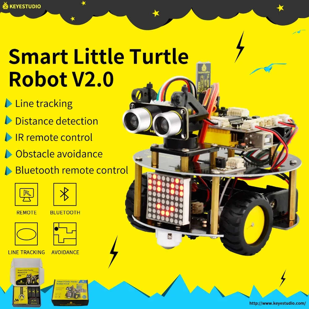 Новинка! Keyestudio Smart Little Turtle Robot Car kit V2.0 W/графическое Программирование + Руководство