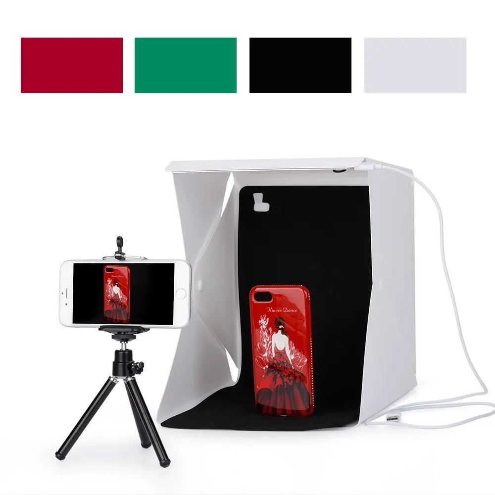 NEW Mini Folding Studio Light Box with LED Foldable Portable Photo Lighting Studio 4 Colors Background