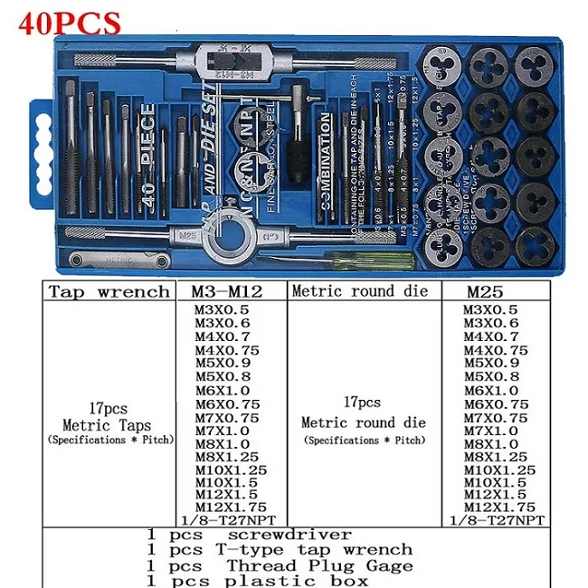 Резьбовая Метрическая резьба, Метчики и штамповочный ключ, набор, используемый для электрических инструментов для обработки моделей, ручная работа, сделай сам - Цвет: 40pcs