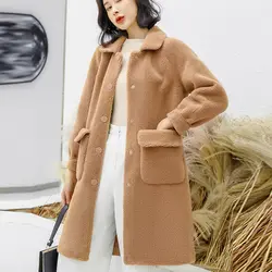 Осенне-зимнее пальто из натурального меха ягненка женская натуральная шерсть шуба/куртка с подкладкой из искусственной замши A118