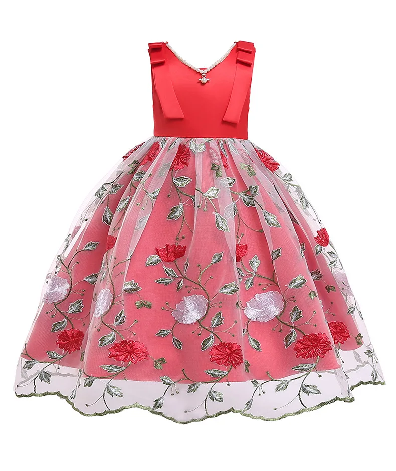 

Girls Dresses Rose Flower Lace Dress For Girls Party birthday Present Christmas Princess Ball Gown Children Clothing