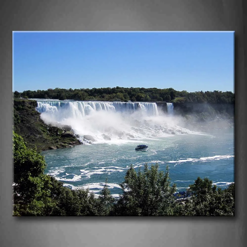 

Framed Wall Art Picture Summer View Falls Canvas Print Artwork Landscape Modern Poster With Wooden Frame For Living Room