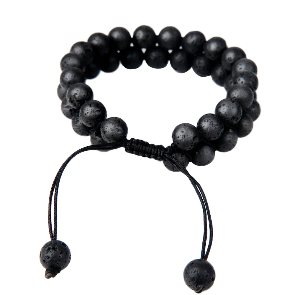 

Adjustable Double Rope Bracelet 8mm Natural Lava Stone Beaded Bracelet For Women and Man Gift
