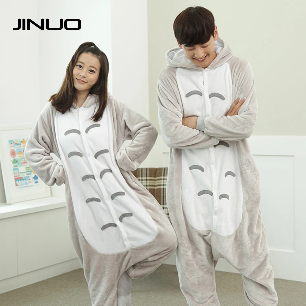 

JINUO Winter Pajamas Adult Chinchilla Pajamas Animal Mens Women Cat Costume Onesie Sleepwear Animal Pajamas One Piece