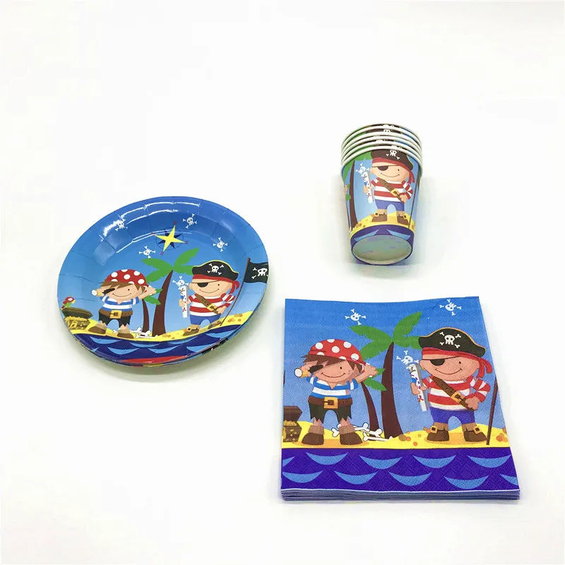 

Party Supply Little Pirate Paper Cups+Plates+Napkins Wedding Boys Birthday Party Paper Tableware Tissue Decoration Supply 68Pcs