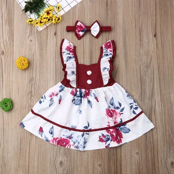 

Pudcoco Summer Toddler Baby Girl Clothes Fly Sleeve Ruffle Flower Print Dress Princess Party Pageant Tutu Sundress