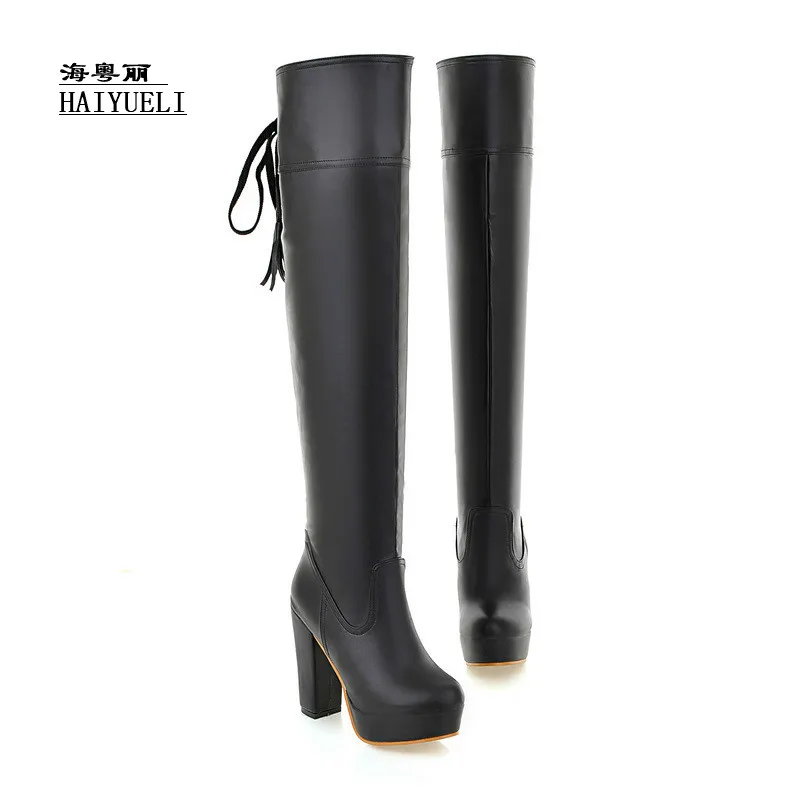 Hiver De Talon À Bottes Hauteur Femmes Noir Genou Chaussures Mode Hauts Épais Sexy Automne Talons Du BgdqB