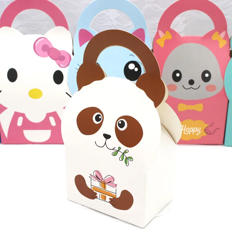 20 шт. 9x6x7 см коробка конфет Дети День Рождения мультфильм прекрасный мешок для печенья Крафт-бумага подарочная коробка ручка милые конфеты упаковка дети