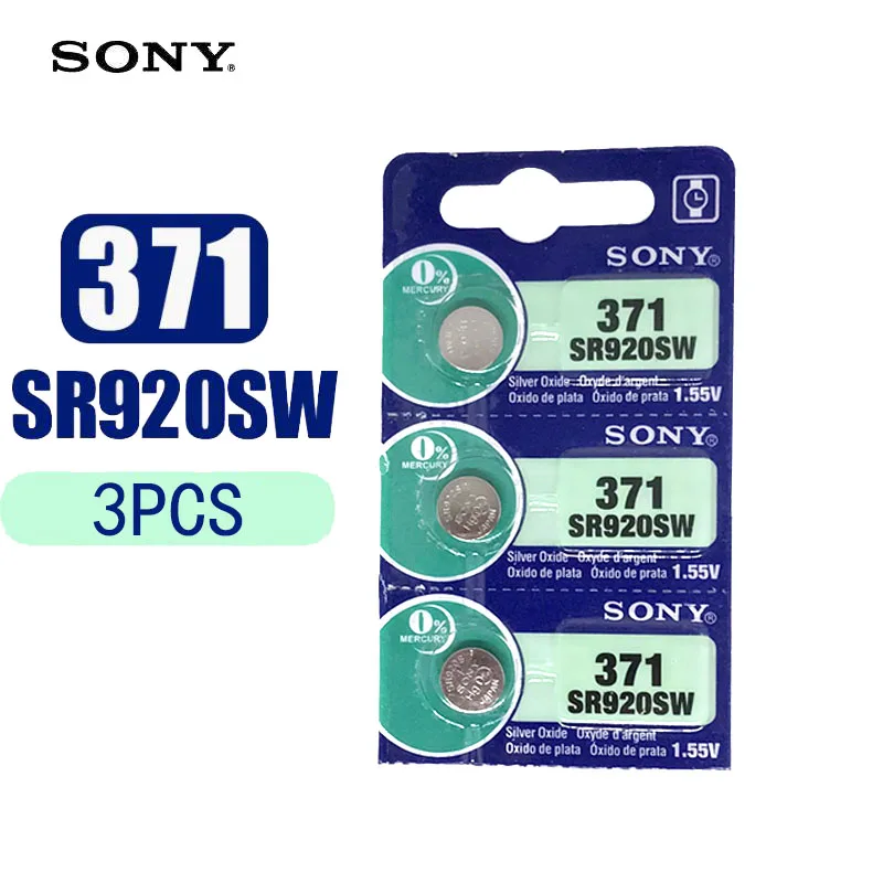 

3pcs/lot Sony 100% Original 371 SR920SW 920 SR920 1.55V Watch Battery 371 SR920SW SR920 Button Coin Cell MADE IN JAPAN 0%Hg