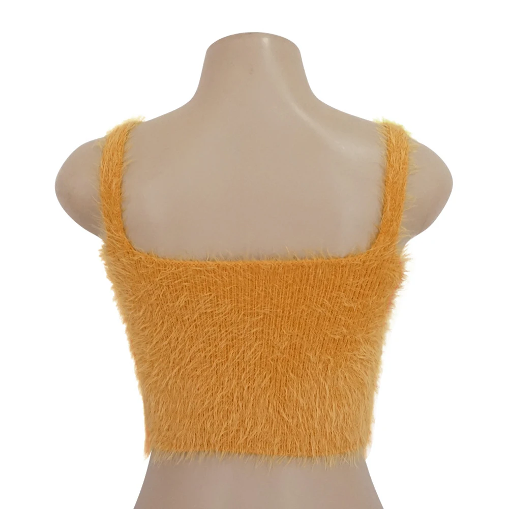 Женская мода без рукавов v-образным вырезом мохер свитер с открытой спиной Повседневный укороченный топ