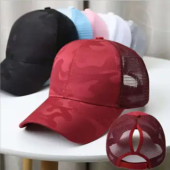 

WZCX 2019 Fashion Camouflage Printing Horsetail Cap Women'S Hat Mesh Tide Adjustable Visor Baseball Cap Summer Hat