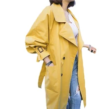 Новинка, Женский Тренч с регулируемой талией конфетного цвета на осень и весну, ветровка, женское двубортное пальто с длинным рукавом