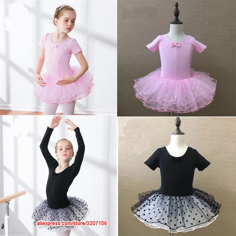 Girls Kids Short And Long Sleeve Ballet Dance Dress Pink Ballet Leotard