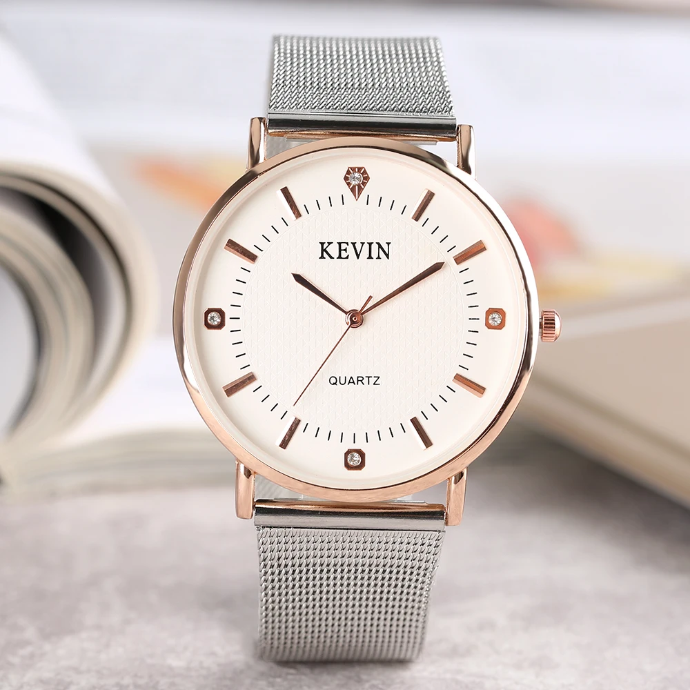 Современные часы KEVIN, женские часы, кристалл, нержавеющая сталь и кожаный ремешок, Женские Спортивные кварцевые наручные часы, Relogio Feminino, подарок