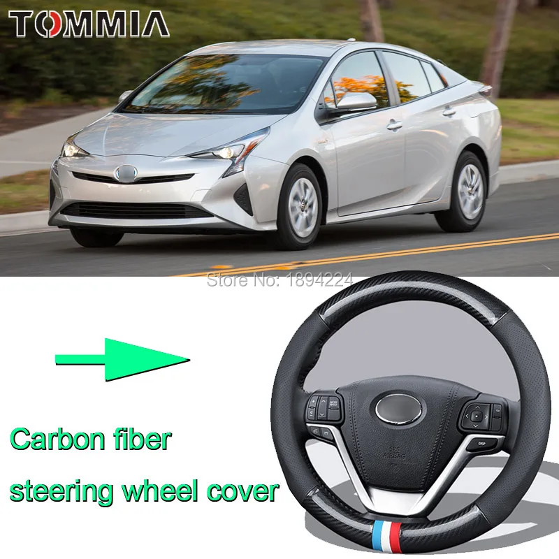 

38CM Size M Rubber Carbon Fiber Leather Car Steering Wheel Cover Non-slip breathable For Toyota prius