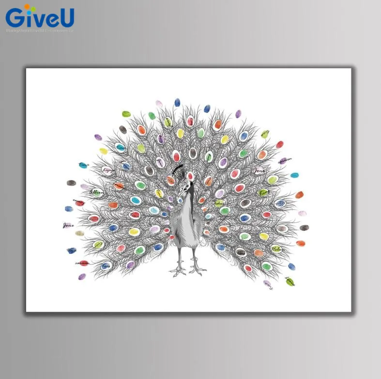 GiveU New Proud as a Peacock DIY Wedding Fingerprint Guest Book Car Signature Tree 2 box inkpad | Дом и сад