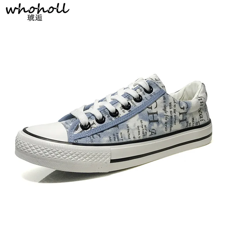 

WHOHOLL Mens Canvas Shoes Men Flats Breathable Sneakers Fashion Brand Flats Lace-up Mens Casual Vulcanize Shoes Walking Sneakers