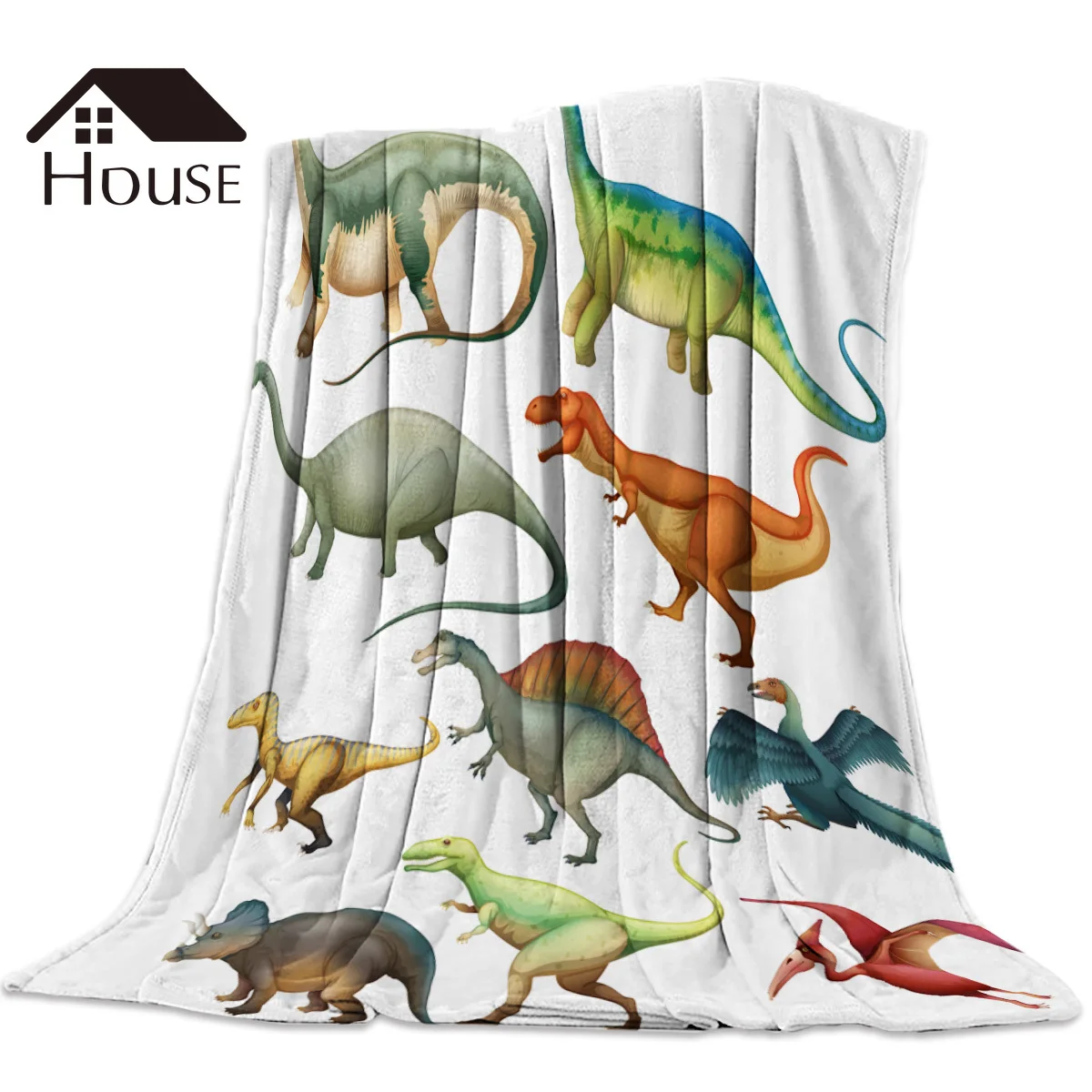 

BIGHOUSES Throw Blanket Different Types Of Dinosaurs Warm Microfiber Blanket for Beds Custom Blanket