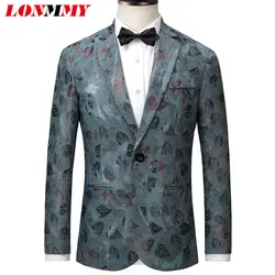 LONMMY 4XL свадебные костюмы для мужчин одежда Slim fit цветочный блейзер дизайн s костюмы смокинги Повседневное платье костюм куртка 2018