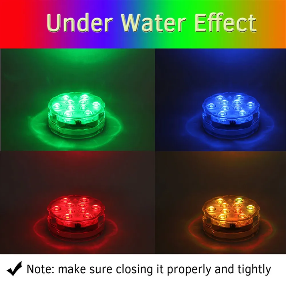 10 светодиодов RGB подводный погружной светодиодный свет водонепроницаемый батарейный пруд и бассейн свет для вазы база, Цветочный, аквариум