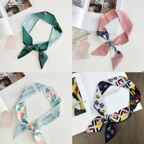 

2019 Summer Women Fashion Scarves Twilly Ribbon Tied Bag Handle Decor Small Scarf Wraps Lady Gift