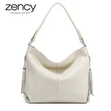 Zency Новая модная женская сумка из мягкой натуральной кожи с кисточками Элегантная Дамская сумка-хобо на плечо сумка-мессенджер Сумочка белая
