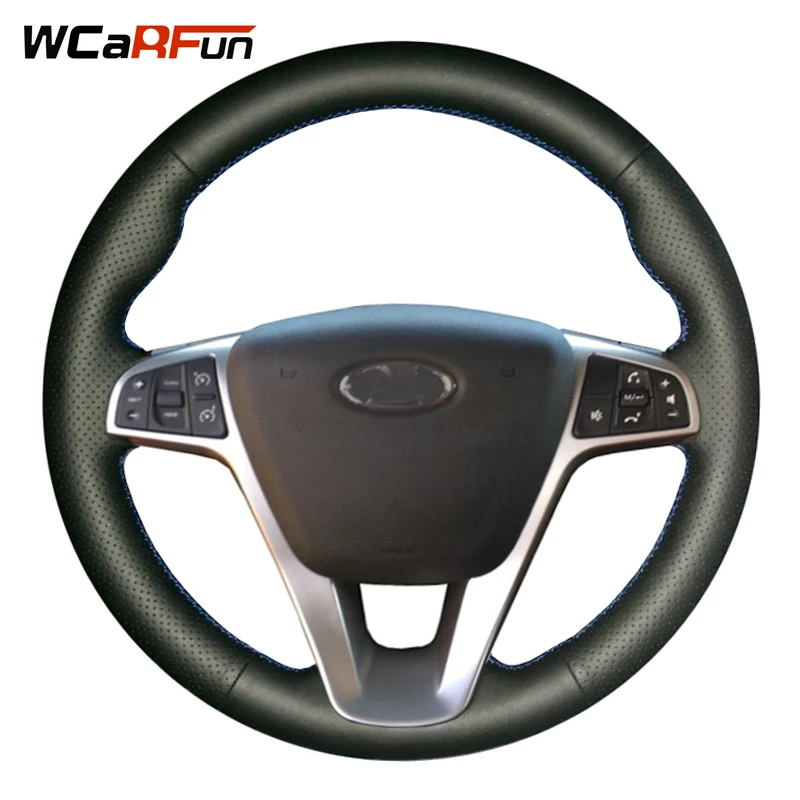 WCaRFun DIY Black Leather Hand-stitched Car Steering Wheel Cover for Lada Vesta 2015 2016 2017 WCaRFun DIY Black Leather Hand-stitched Car Steering Wheel Cover for Lada Vesta 2015 2016 2017