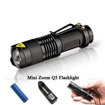 

Zoom Led Flashlight Mini Torch CREE XML Q5 2000 Lumens Searchlight Lights Flash Light Lanternas 14500 battery charger OR AA