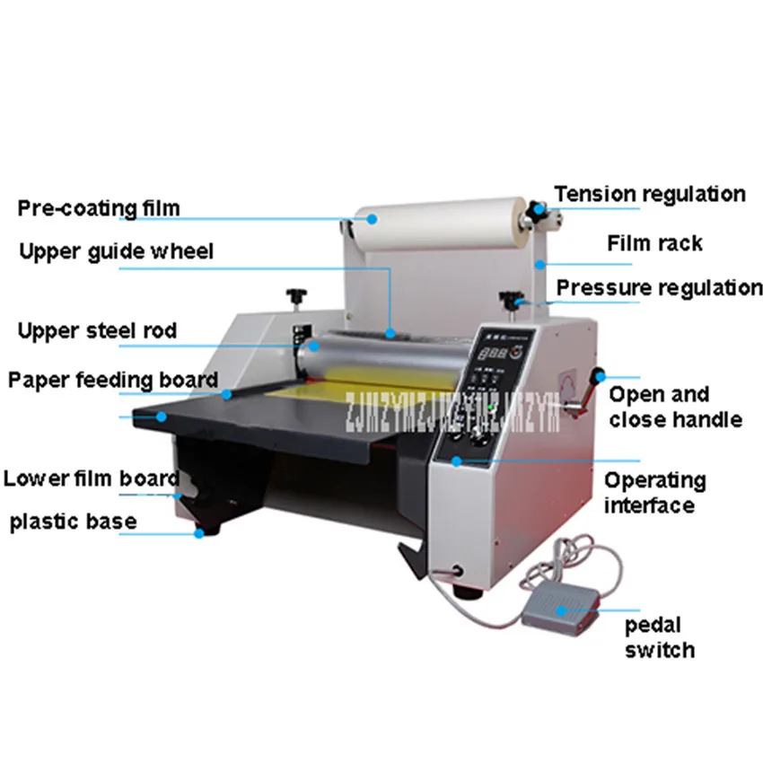 34 см Ширина автоматическая пленка ламинирующая машина фото бумага горячий/холодный ламинатор Стальной Ролик Одноместный/двухсторонний ламинирование FM-350