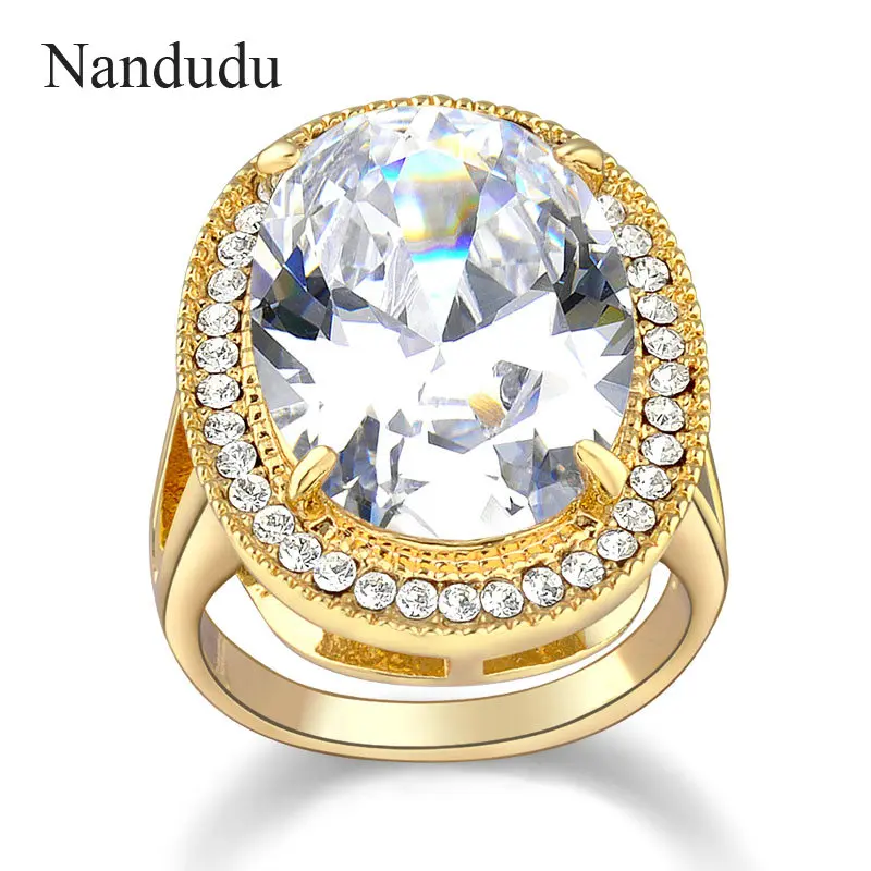 Nandudu Big Austrian Crystal Rings Light Yellow Color Cooper Alloy with