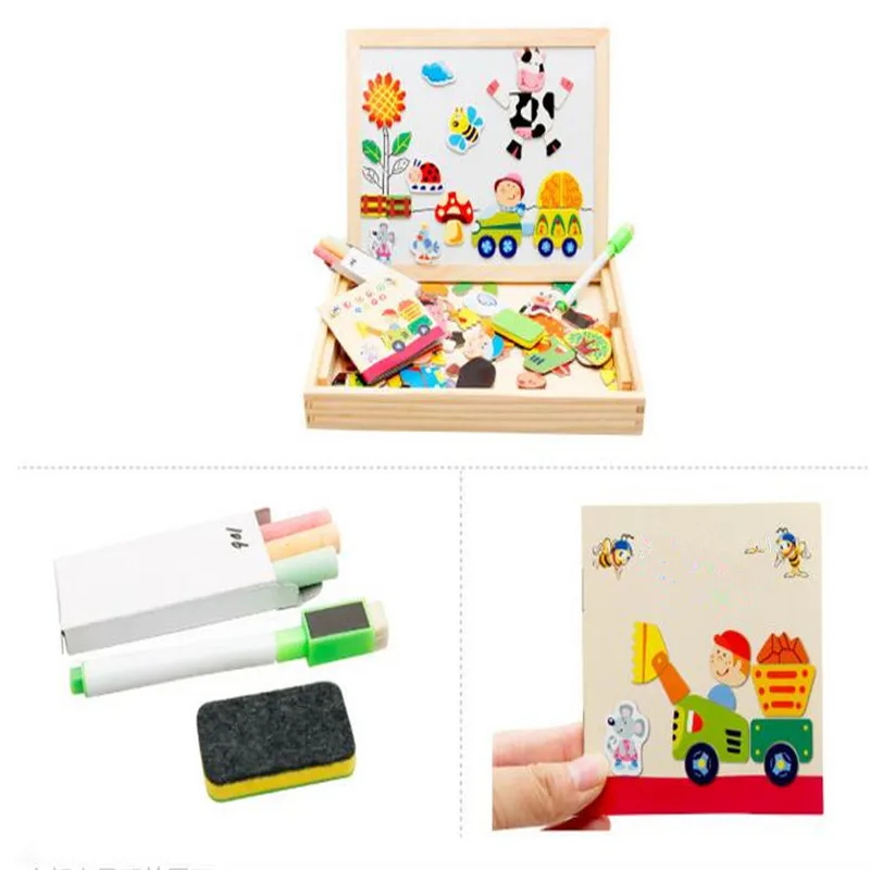Fantastic Learning Education Magnetic Puzzle Wooden Easel Dry Erase Board Puzzles Games for Kids Imagination (4)