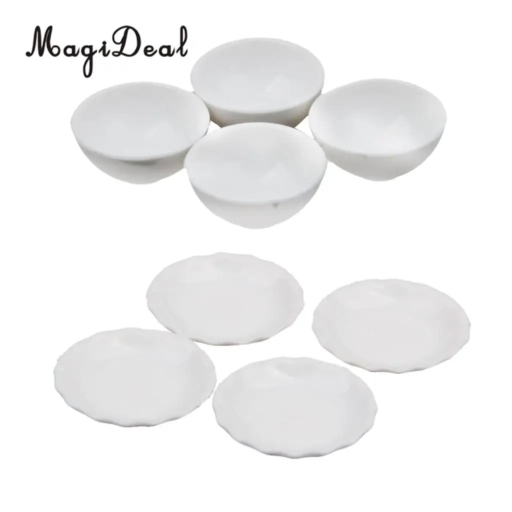 1/12 Scale Dollhouse Miniature White Ceramic Bowls Dishes Plate Kitchen Tableware for Dolls House Life Scenes Pretend Play Toys