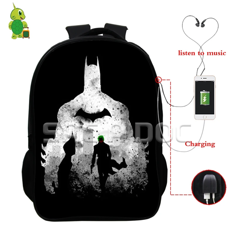 Джокер из "Темного рыцаря" рюкзак для подростков мальчиков и девочек многофункциональный USB зарядка наушников Джек школьные сумки Laptopl дорожные сумки - Цвет: 10