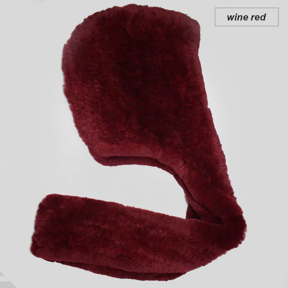knit rex fur scarf wine red