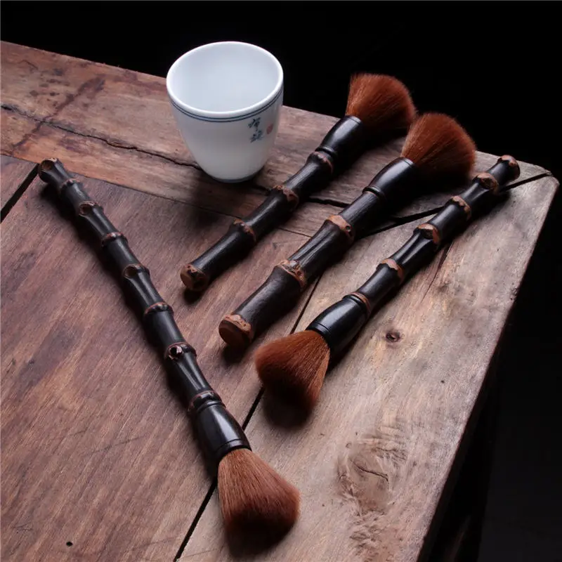 

1 PC 17/22 cm High Quality Tea Ceremony Accessories Black Bamboo Brush Purple Clay Pot Maintenance Service Pen Dust Sweep Tool