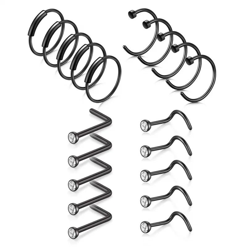 

25pc 20G CZ Nose Rings Hoop L-Shaped Stainless Steel Nose Rings Studs Screw Opal Nose Studs C-Shaped Nose Piercing Hoop Jewelry