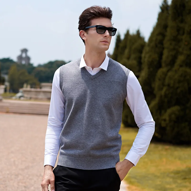 

Sleeveless Wool Sweater Men Pull Homme Pullover Knitted Vest Solid V-Neck Slim Men's Sweater Tops Large Sizes Blusa Masculina