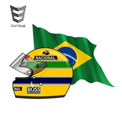 EARLFAMILY 13 см X 9,3 Айртон Сенна Флаг Бразилии Шлем Наклейка на левую сторону Забавный для автостайлинга виниловые наклейки бампер наклейка на