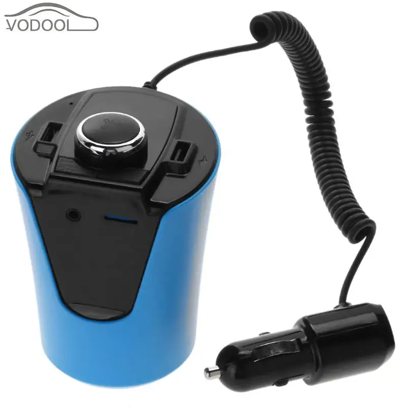 Cup Shaped LCD Car Bluetooth Handsfree FM Transmitter Modulator Auto A2DP MP3 Music Player Dual USB Car-charger