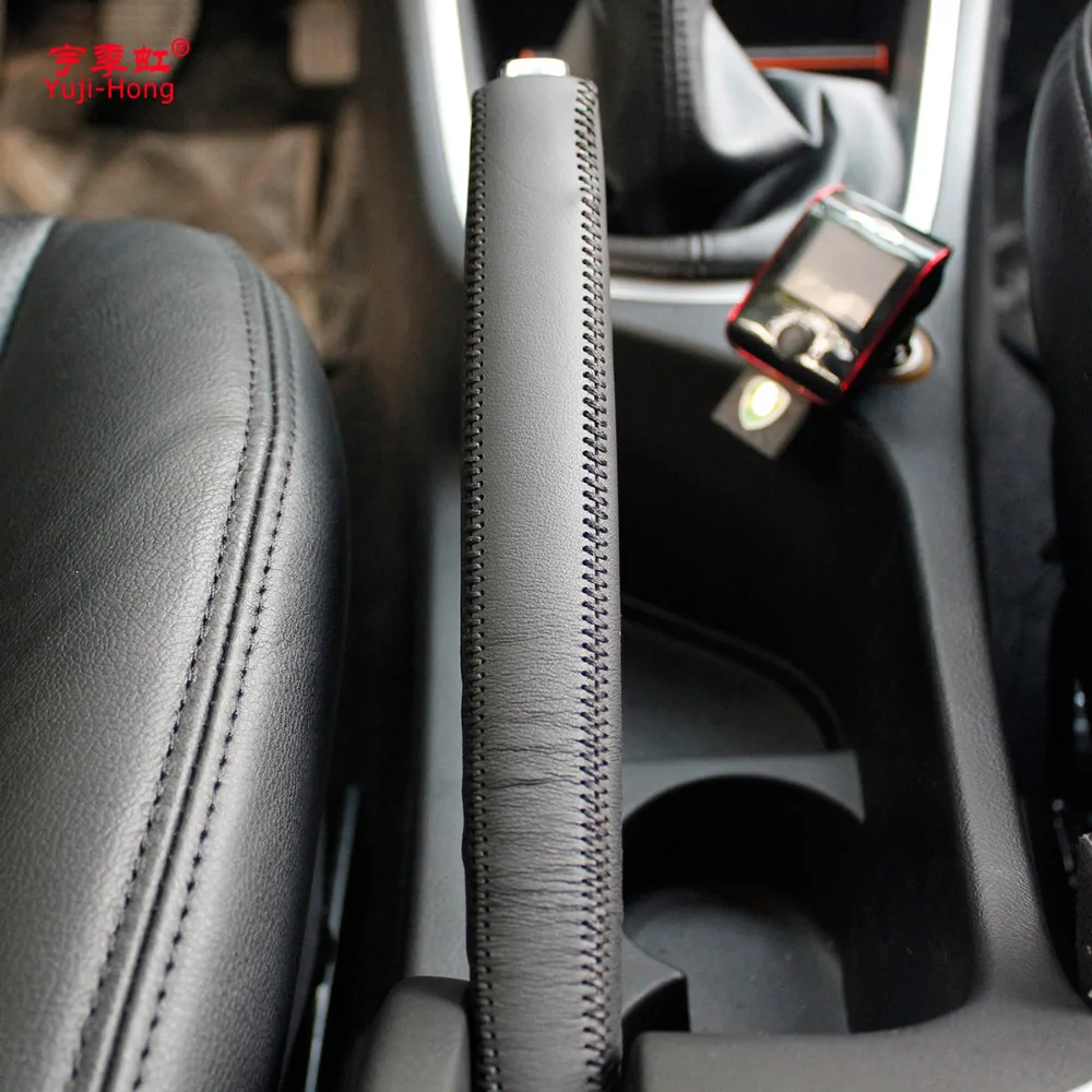 Yuji-Hong Car Handbrake Covers Case for Peugeot 307 308 Genuine Leather Auto Handbrake Grips Black Leather Cover